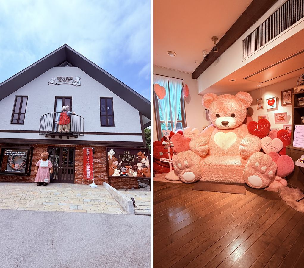 左:博物館外觀;右:館內的粉紅泰迪熊
