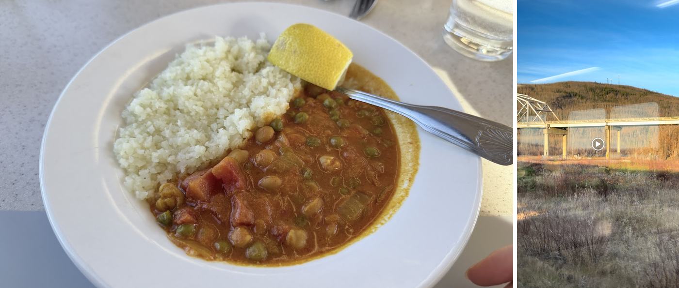 左:餐車的燉飯;右:Nenana 鐵橋