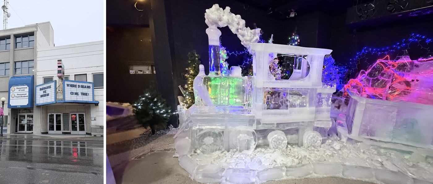 左:Fairbanks Ice Museum;右:冰雕火車