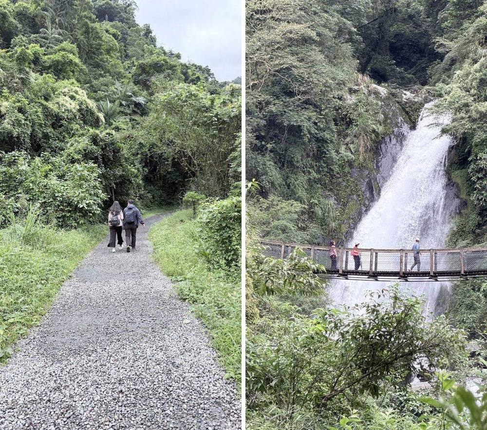 步道平緩好走,第一層瀑布前還有吊橋