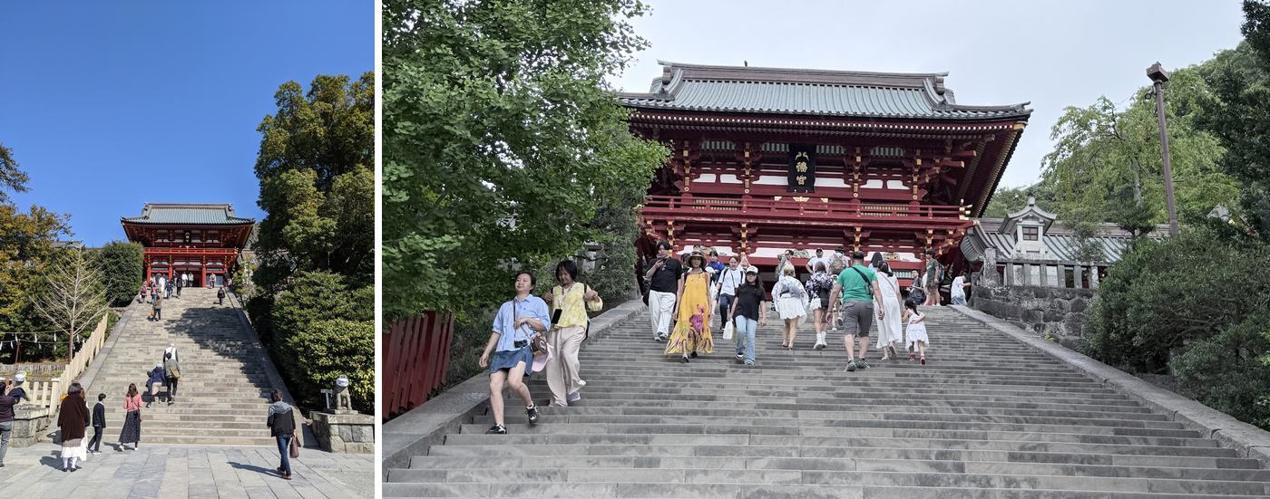 左：2021 年 2 月的大石階；右：2026 年 7 月的本宮