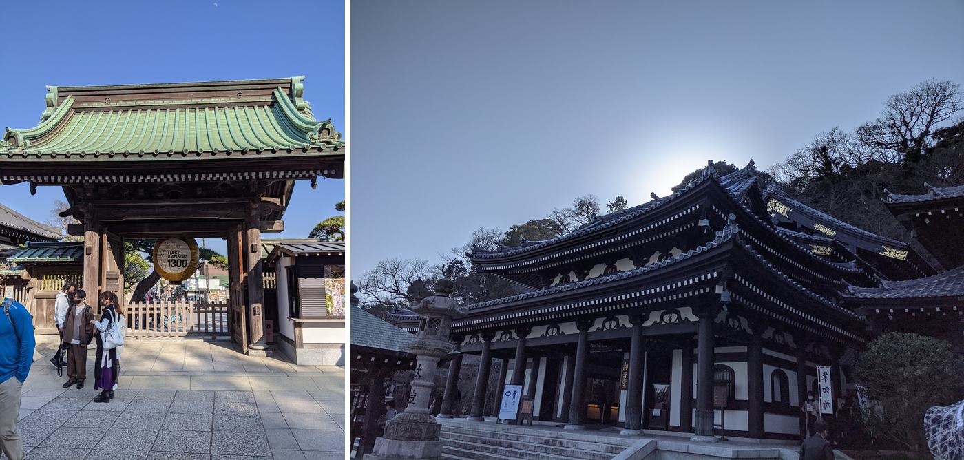 左：山門的大燈籠；右：觀音堂