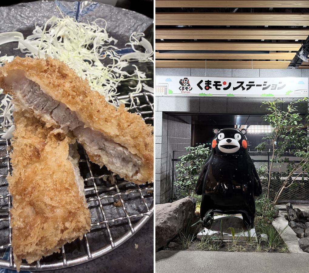 左:勝烈亭的炸豬排;右:熊本站的熊本熊