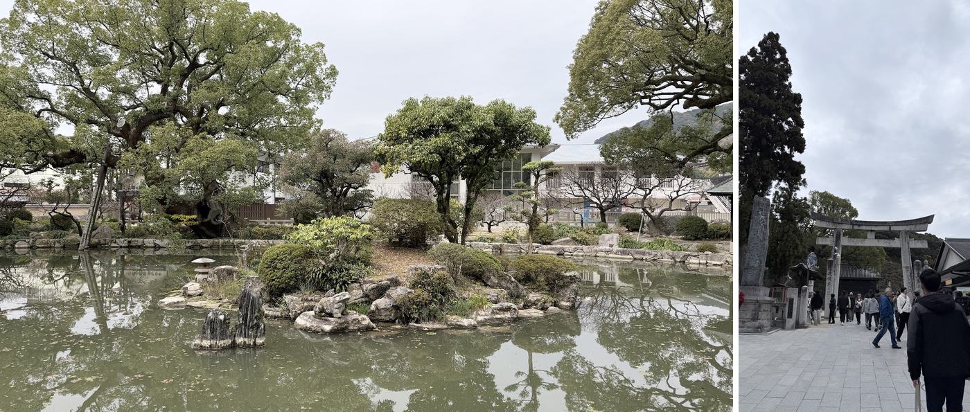 左:天滿宮的心字池;右:參道入口的鳥居