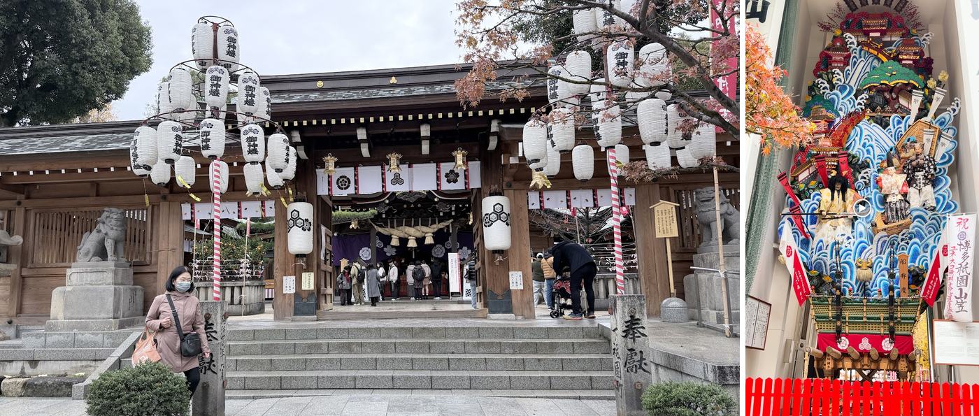 左:櫛田神社;右:博多祇園山笠的裝飾山笠