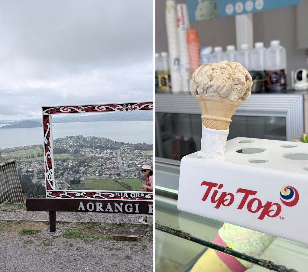 左:Aorangi Peak 看羅托魯瓦湖;右:Tip Top 冰淇淋